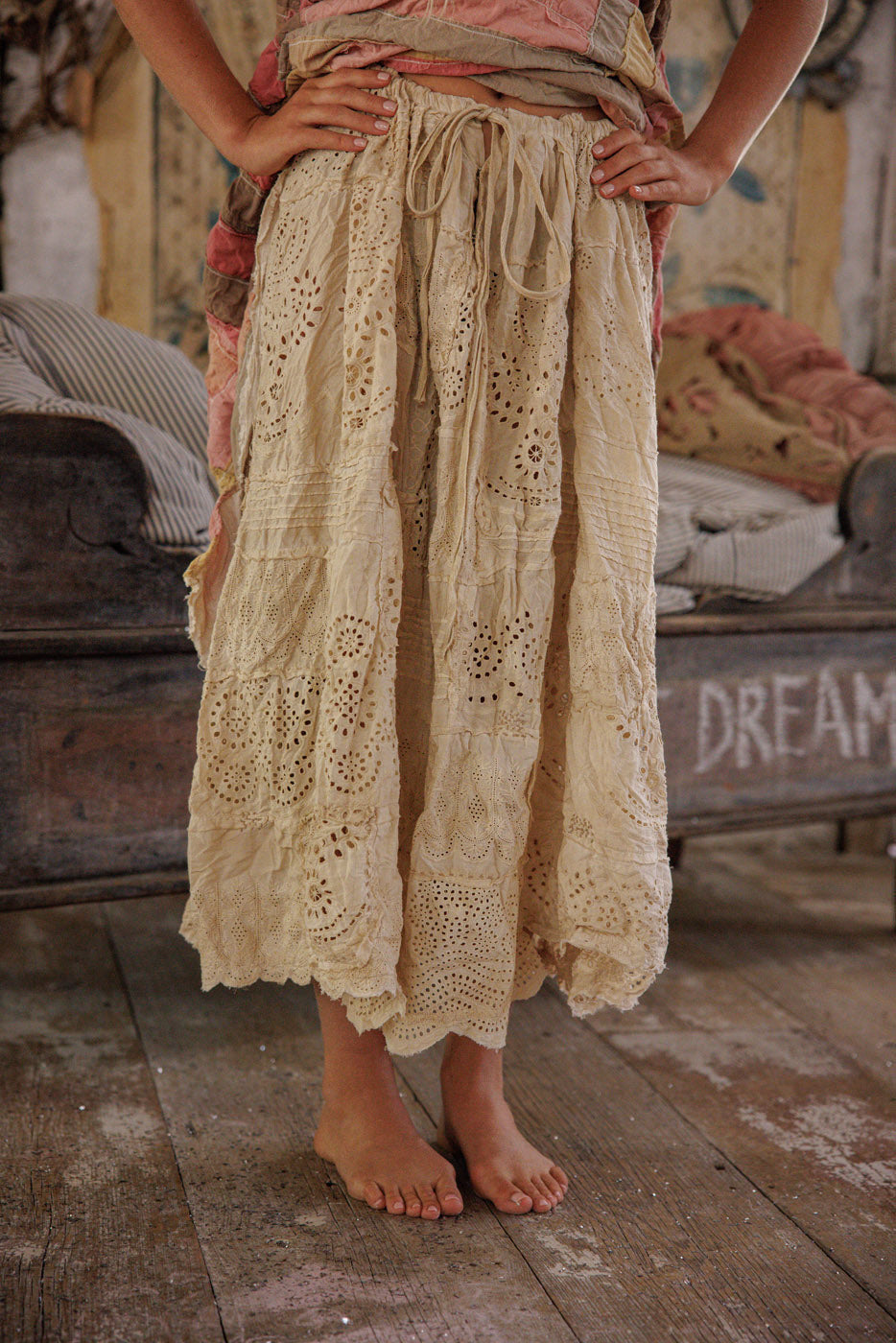 Eyelet Patchwork Pissarro Skirt in Swan by Magnolia Pearl