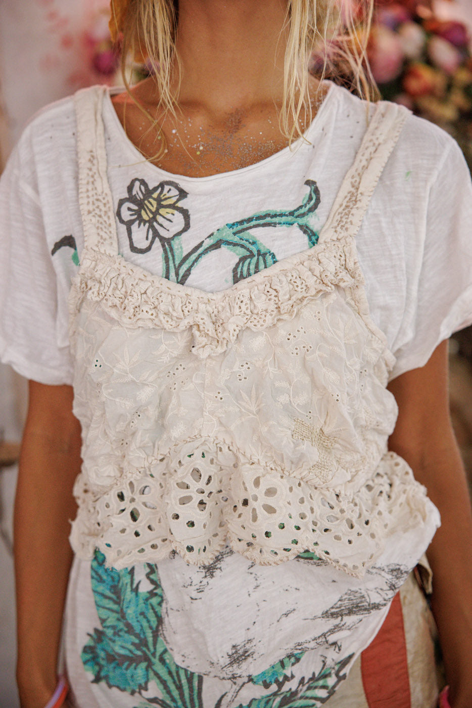 Olive Eyelet Ruffle Cami Tank in Moonlight by Magnolia Pearl