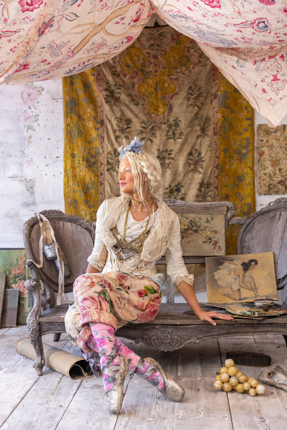 Jacquard Applique Miner Pants in Soleil En Rose by Magnolia Pearl
