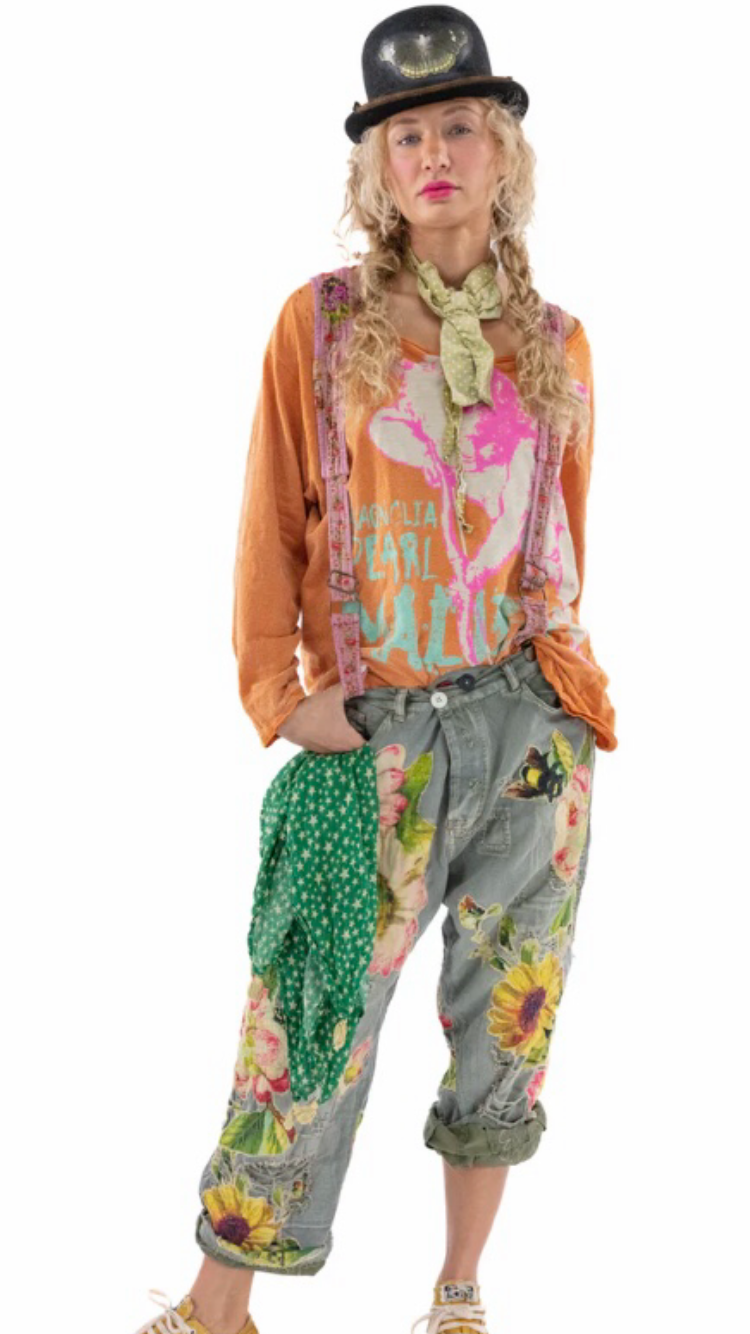 Miners Pants in Ashbury Peace with Sunflower, Daisies and Bees by Magnolia Pearl