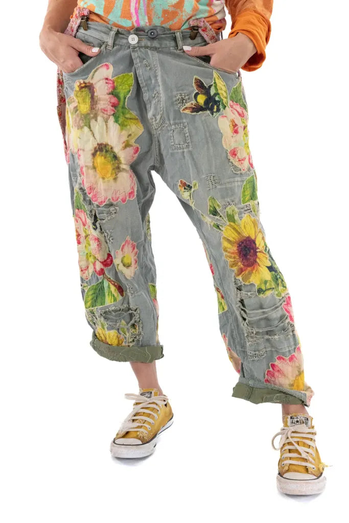 Miners Pants in Ashbury Peace with Sunflower, Daisies and Bees by Magnolia Pearl