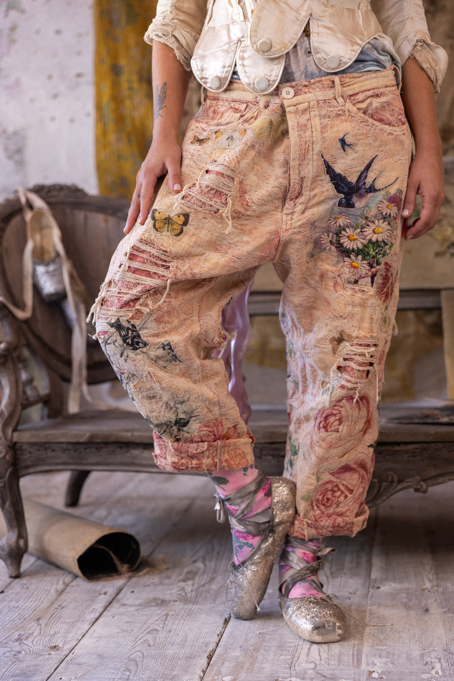 Jacquard Applique Miner Pants in Soleil En Rose by Magnolia Pearl