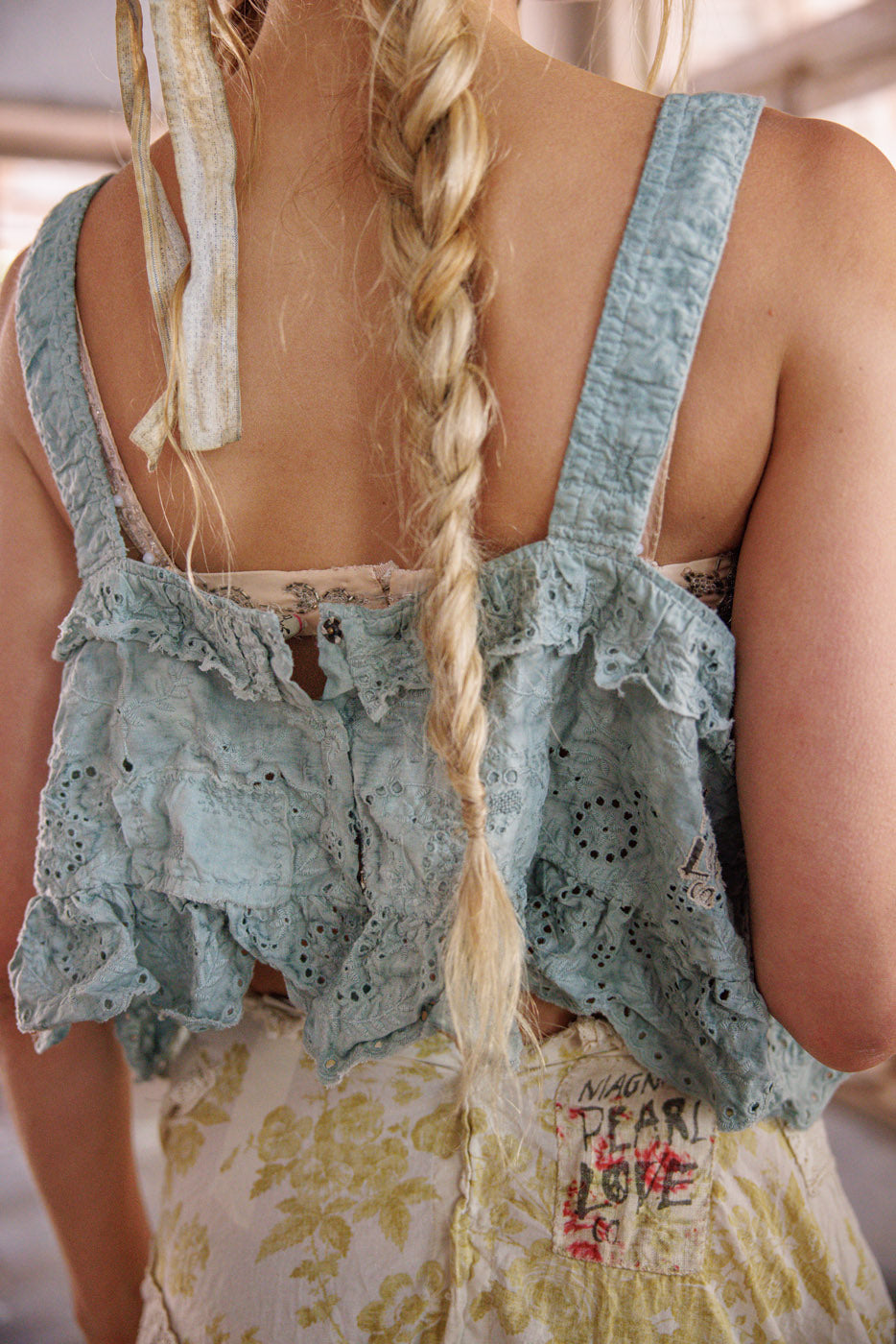 Olive Eyelet Ruffle Cami Tank in Dove Ash by Magnolia Pearl