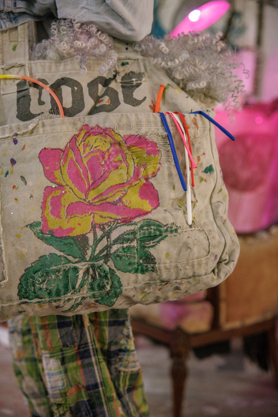 Hand Painted Rose Tote Bag in Ash by Magnolia Pearl