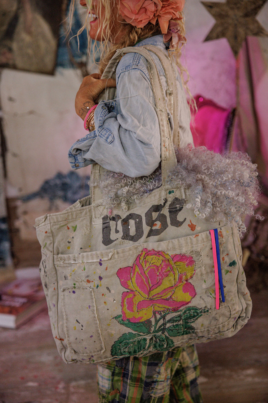 Hand Painted Rose Tote Bag in Ash by Magnolia Pearl