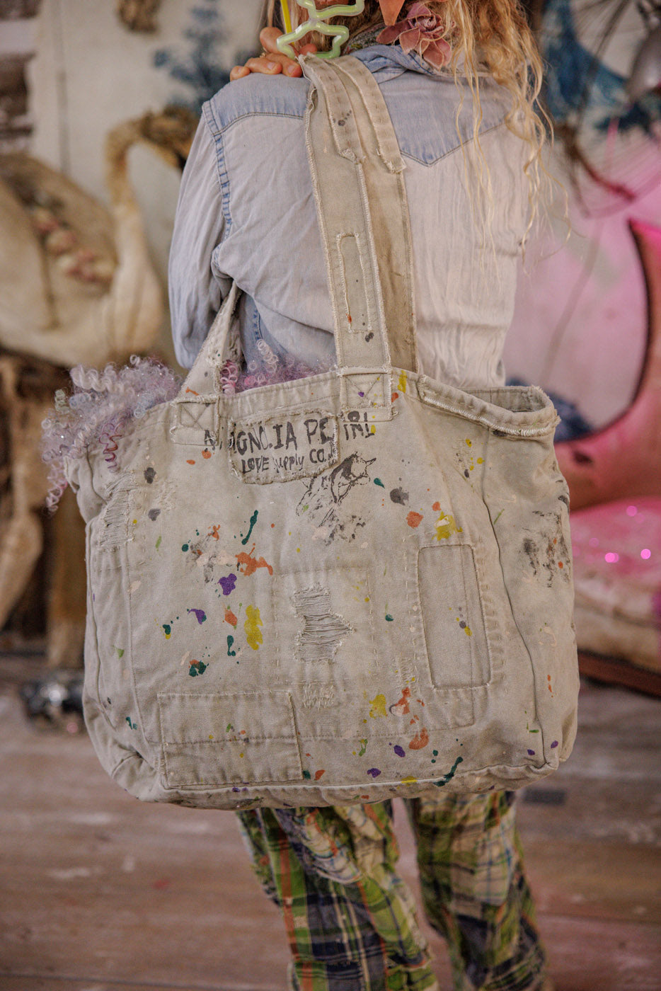 Hand Painted Rose Tote Bag in Ash by Magnolia Pearl