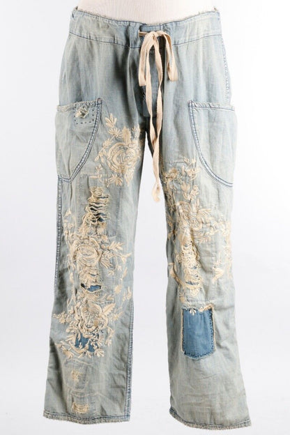 Floral Embroidered Okeefe Denim Pants by Magnolia Pearl