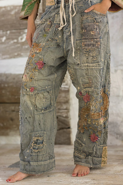 Dragon Embroidered Provision Denims in Washed Indigo by Magnolia Pearl