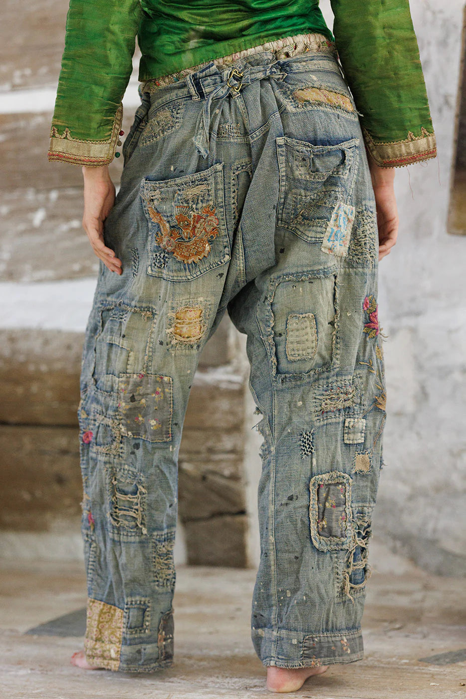 Dragon Embroidered Provision Denims in Washed Indigo by Magnolia Pearl