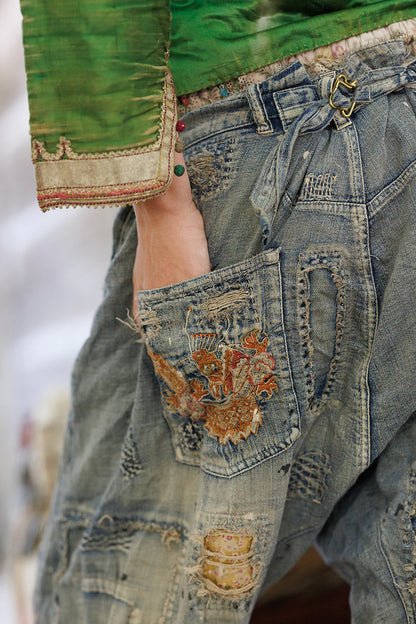 Dragon Embroidered Provision Denims in Washed Indigo by Magnolia Pearl