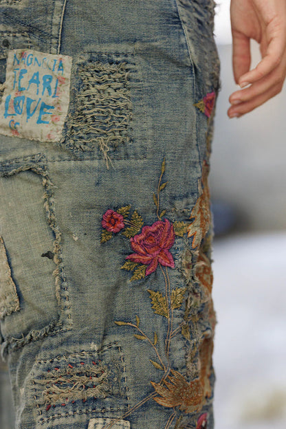 Dragon Embroidered Provision Denims in Washed Indigo by Magnolia Pearl