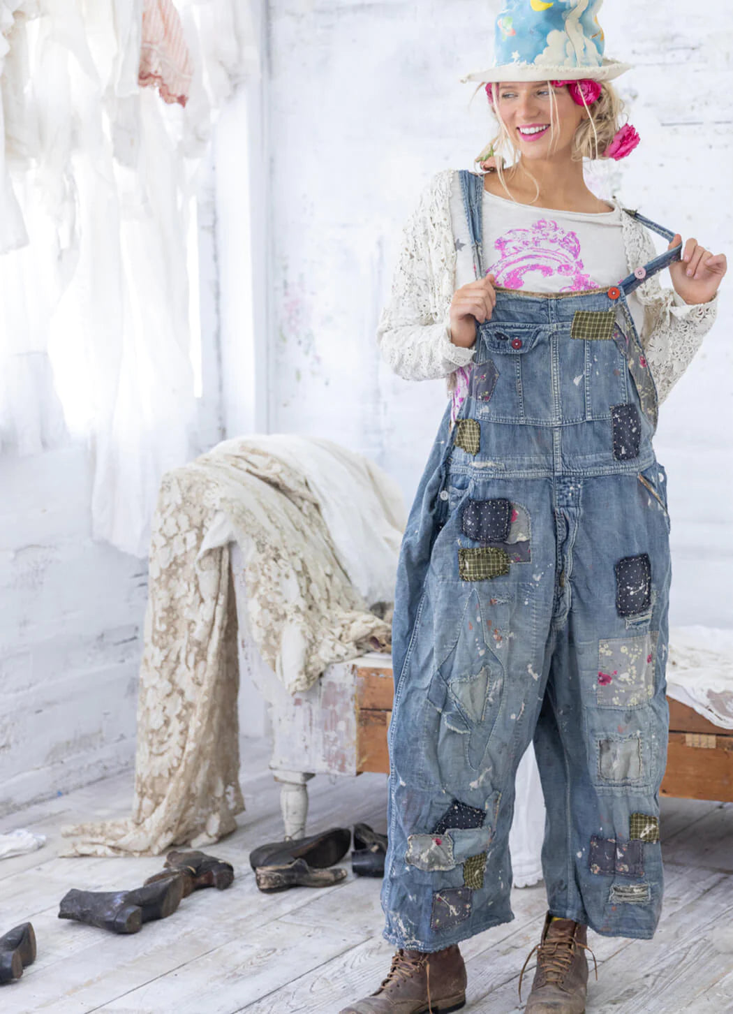 Benjamin Wide Leg Overalls in Washed Indigo by Magnolia Pearl